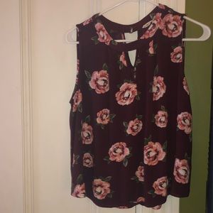Chloe & Katie burgundy sleeveless rose blouse